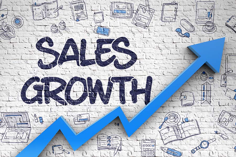 Sales growth blue arrow
